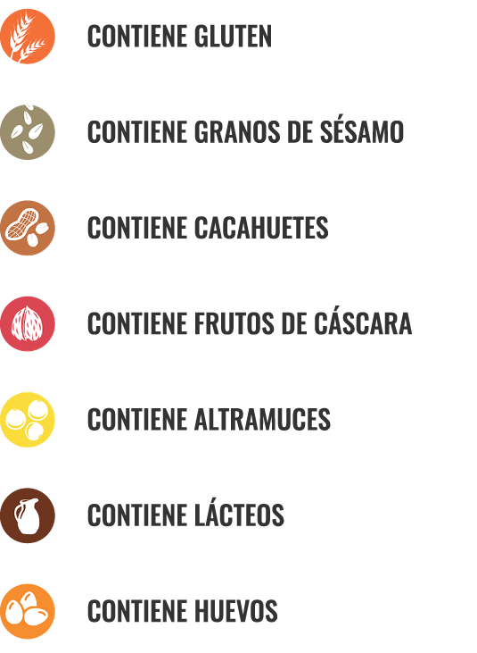  CONTIENE GLUTEN  CONTIENE GRANOS DE S SAMO   CONTIENE CACAHUETES   CONTIENE FRUTOS DE C SCARA   CONTIENE ALTRAMUCES...